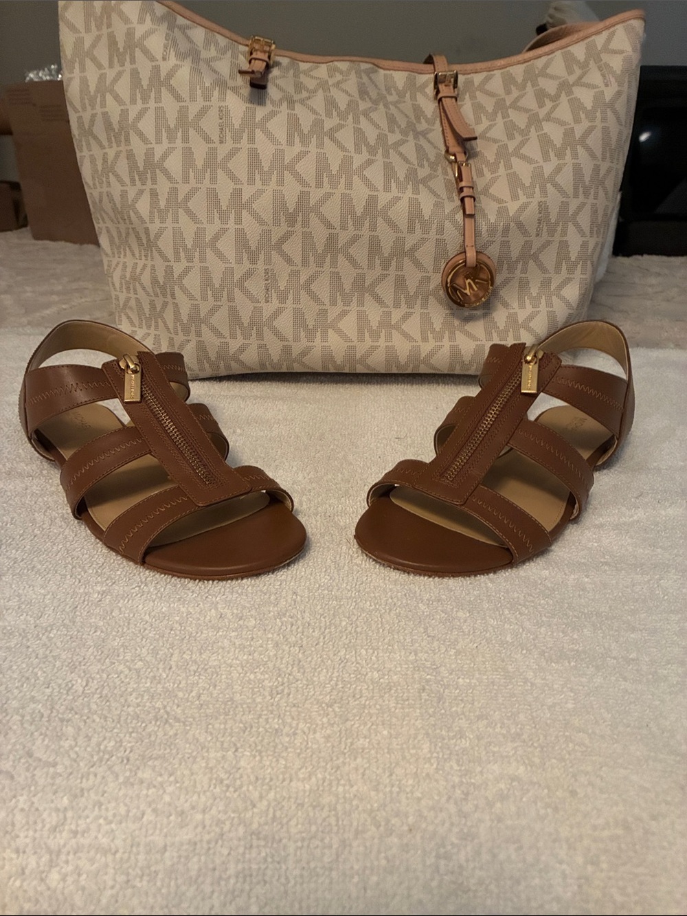 Michael Kors Brown Gladiator Sandals w/Gold Zipper rich Vanchetta Leather